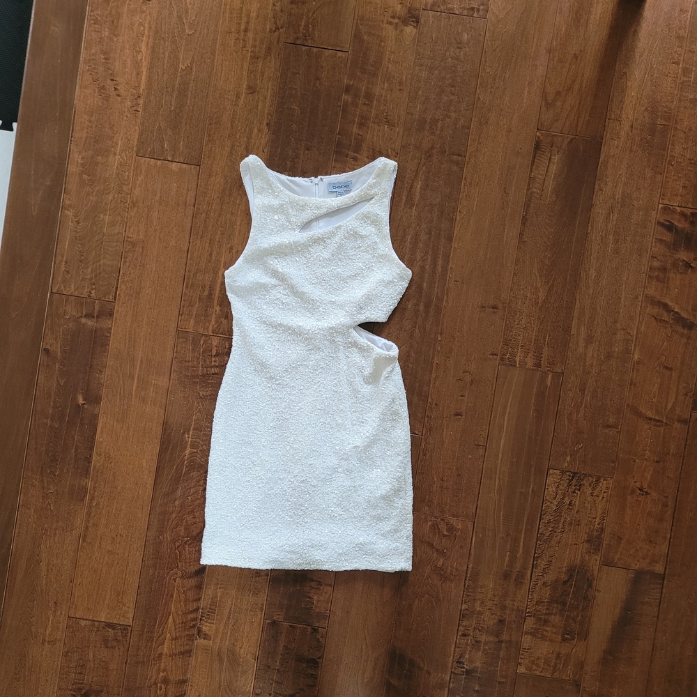 Bebe Cream Sequin Embellished Dress